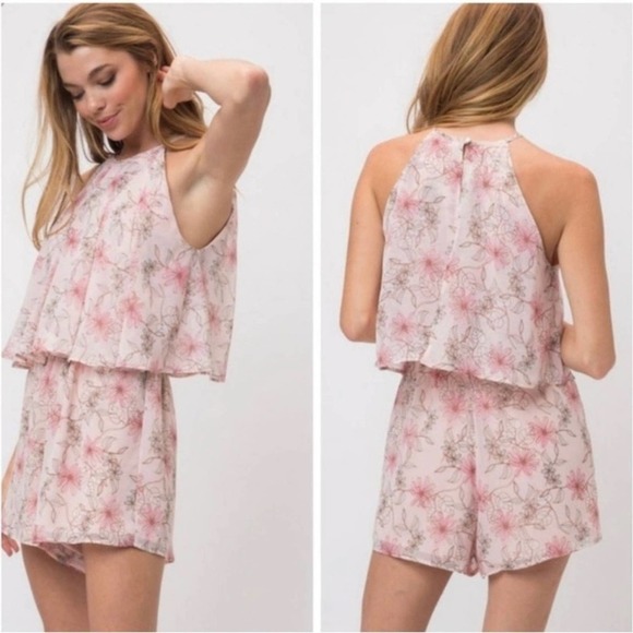 Tiered Pink Floral Romper - Picture 1 of 4